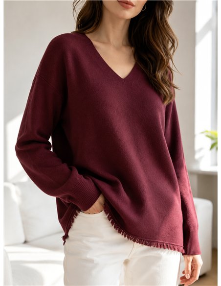 Jersey soft cuello pico bajo desflecado