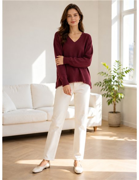 Jersey soft cuello pico bajo desflecado