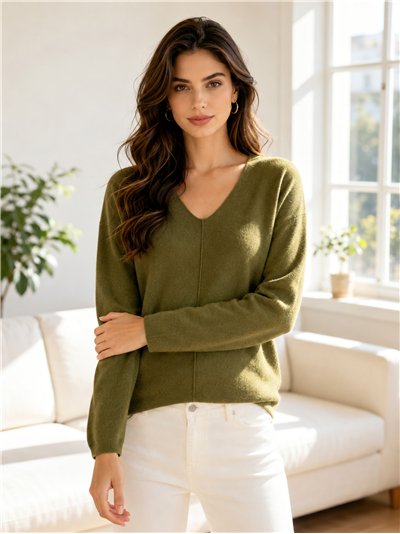 Jersey cuello pico con costura central