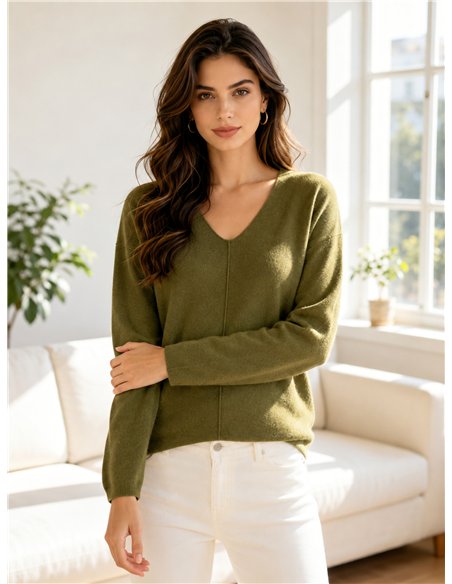 Jersey cuello pico con costura central
