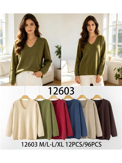 Jersey cuello pico con costura central 2