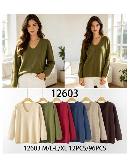 Jersey cuello pico con costura central