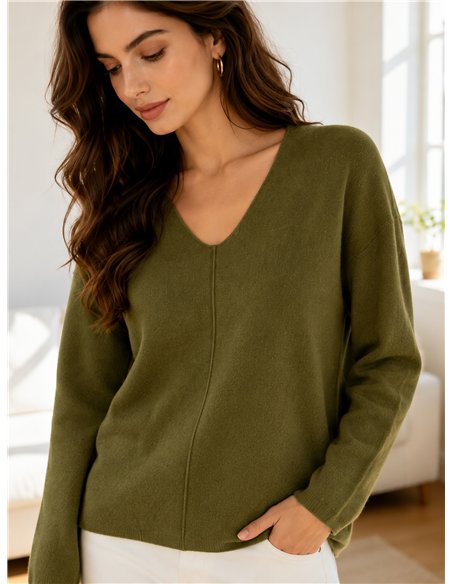 Jersey cuello pico con costura central