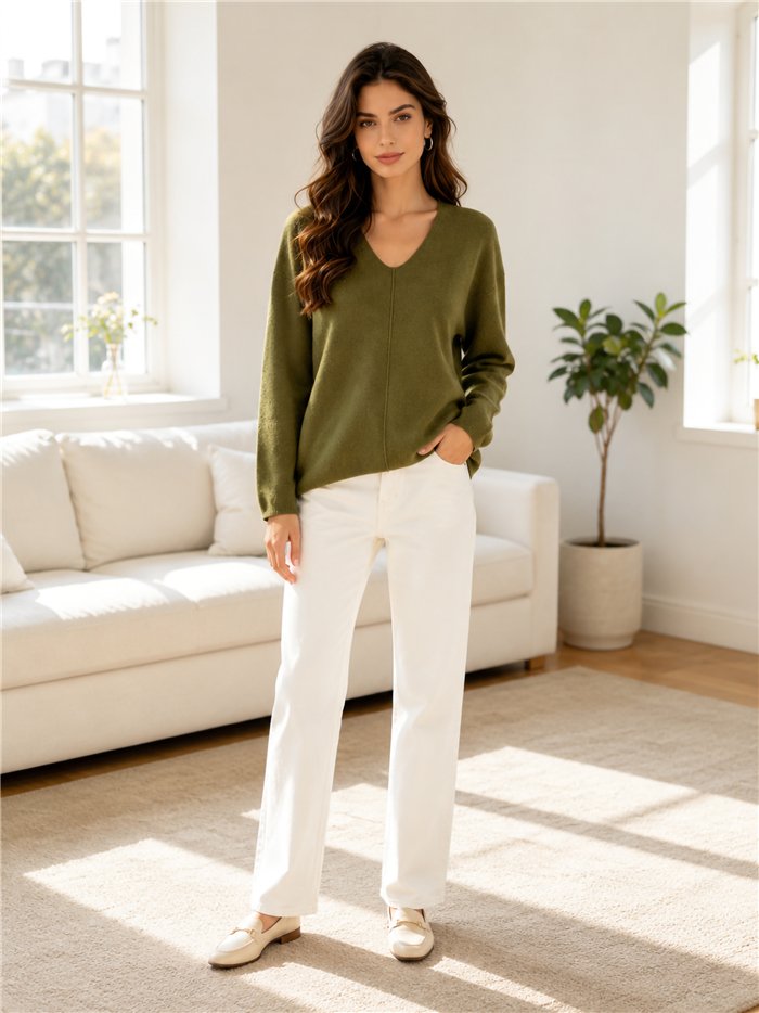 Jersey cuello pico con costura central