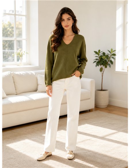 Jersey cuello pico con costura central