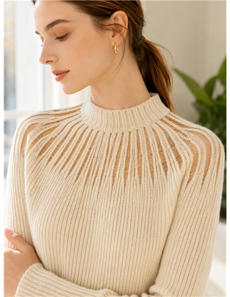Jersey canalé tul strass
