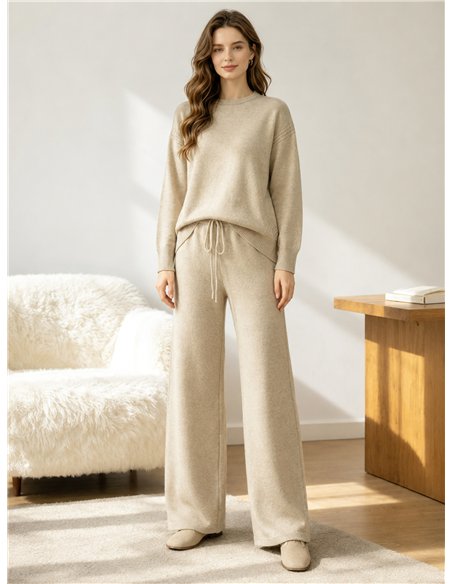 Conjunto jersey detalle trenzado y pantalón wide leg