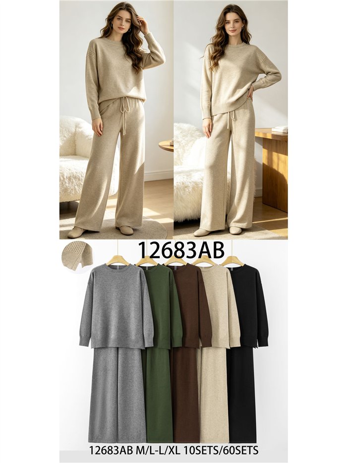 Conjunto jersey detalle trenzado y pantalón wide leg