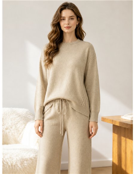 Conjunto jersey detalle trenzado y pantalón wide leg