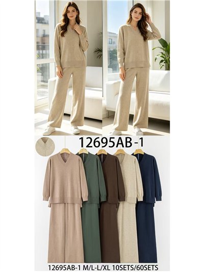 Conjunto jersey cuello pico y pantalón wide leg 2