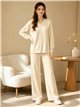 Conjunto jersey cuello pico y pantalón wide leg