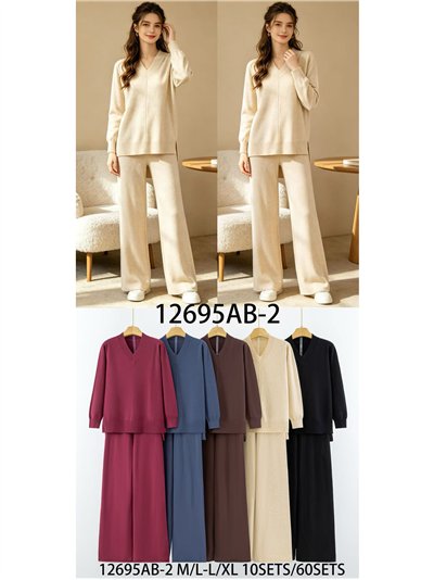 Conjunto jersey cuello pico y pantalón wide leg 2