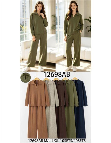 Conjunto jersey cuello polo y pantalón wide leg