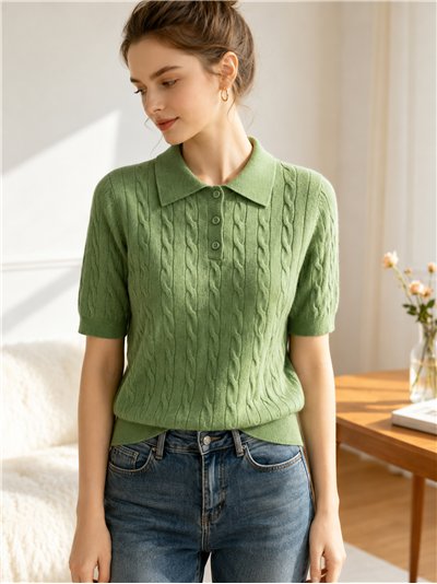Jersey trenzado cuello polo con botones
