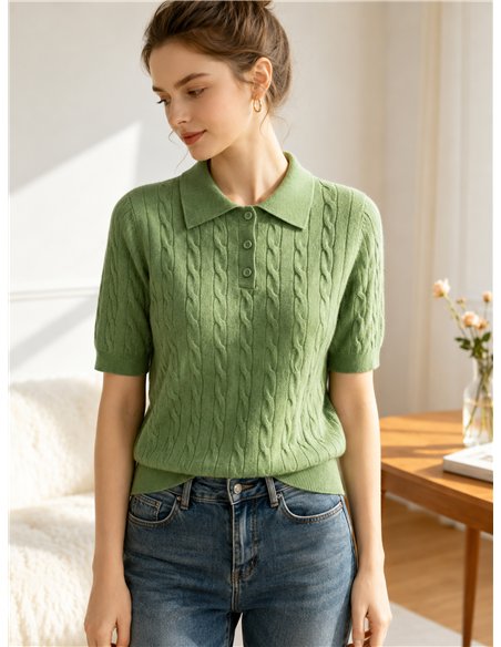 Jersey trenzado cuello polo con botones