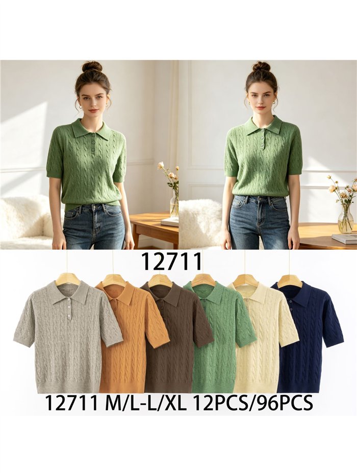 Jersey trenzado cuello polo con botones