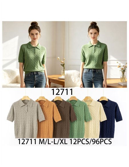 Jersey trenzado cuello polo con botones