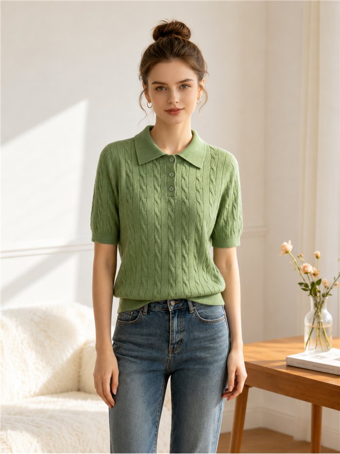 Jersey trenzado cuello polo con botones