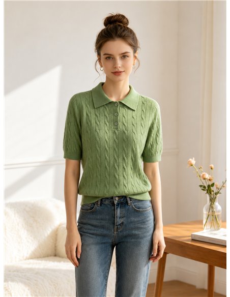 Jersey trenzado cuello polo con botones