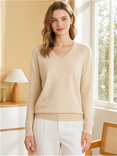Jersey básico de punto fino cuello pico