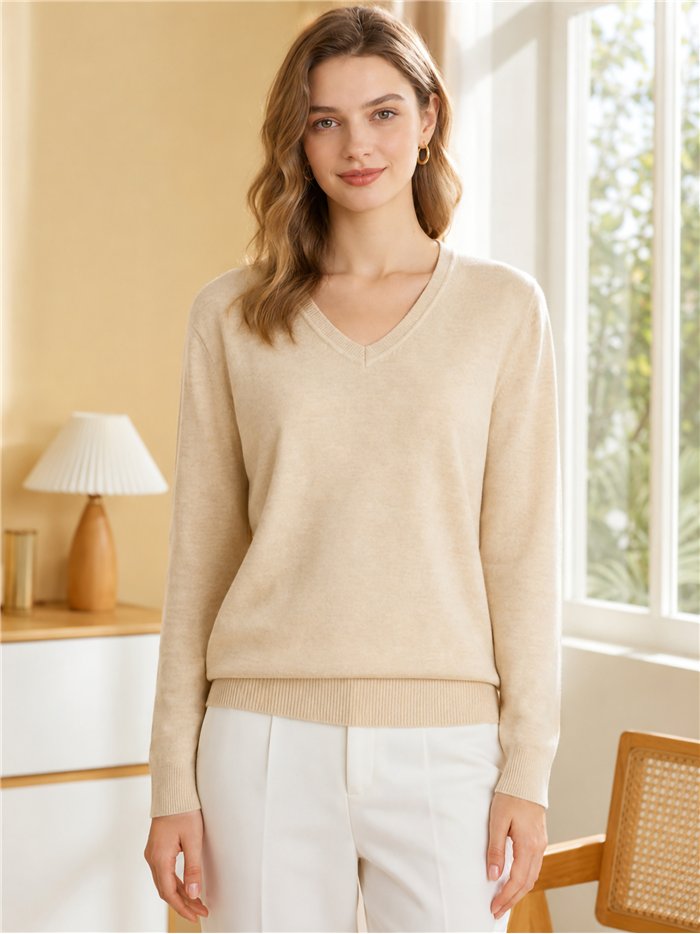 Jersey básico de punto fino cuello pico