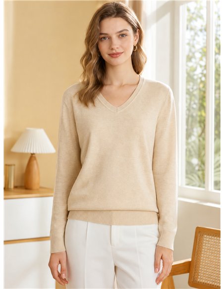Jersey básico de punto fino cuello pico
