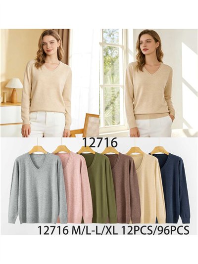 Jersey básico de punto fino cuello pico 2