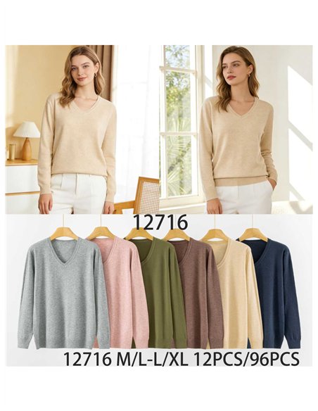 Jersey básico de punto fino cuello pico