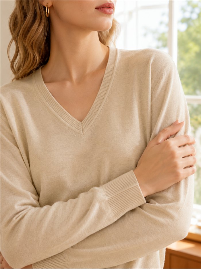Jersey básico de punto fino cuello pico