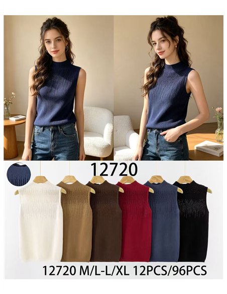 Top canalé strass cuello alto