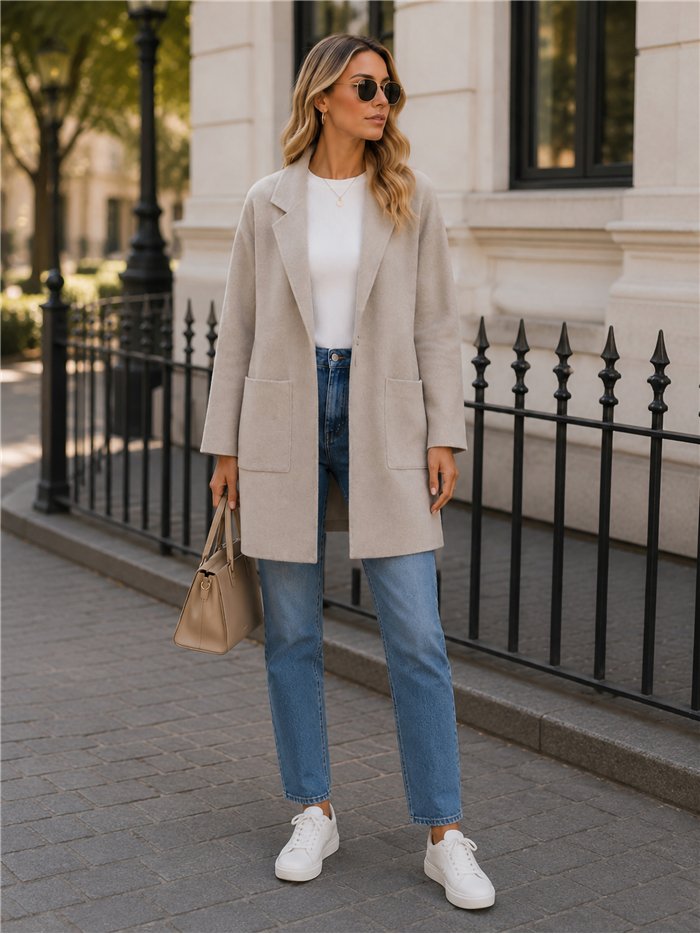 Chaqueta larga de punto con solapa