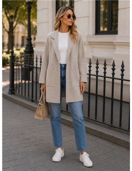 Chaqueta larga de punto con solapa