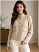 High-neck knit jacket with gold buttons