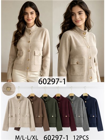 High-neck knit jacket with gold buttons 2