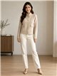 High-neck knit jacket with gold buttons