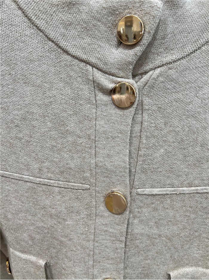 High-neck knit jacket with gold buttons