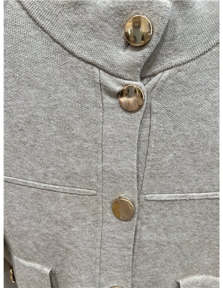 High-neck knit jacket with gold buttons