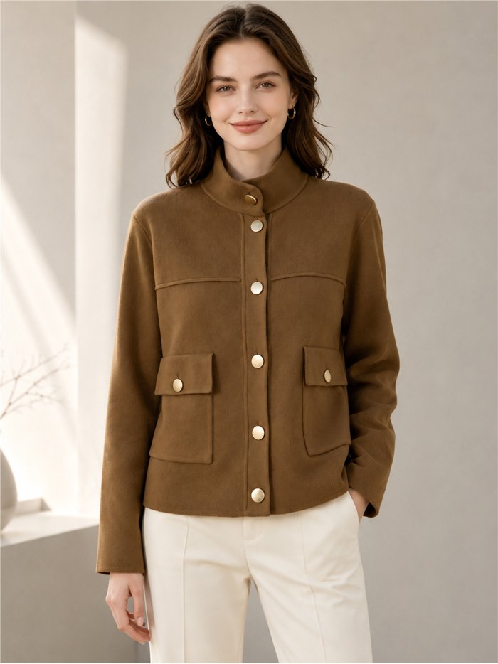 Chaqueta cuello alto con botones dorados