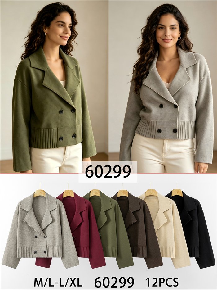 Chaqueta cruzada de punto doble botonadura