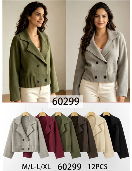 Chaqueta cruzada de punto doble botonadura