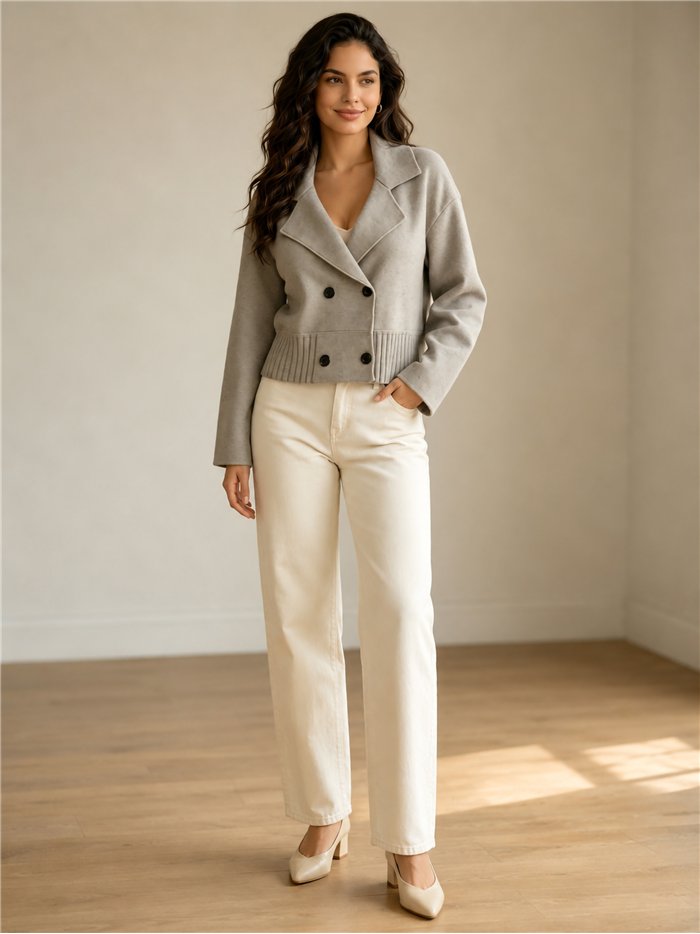 Chaqueta cruzada de punto doble botonadura