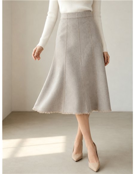 Falda midi de punto bajo desflecado