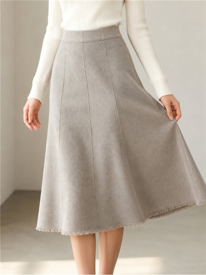 Falda midi de punto bajo desflecado