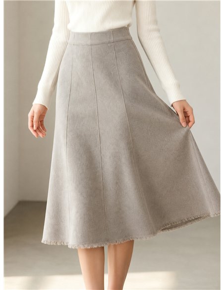 Falda midi de punto bajo desflecado