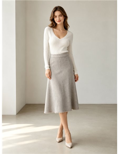 Falda midi de punto bajo desflecado