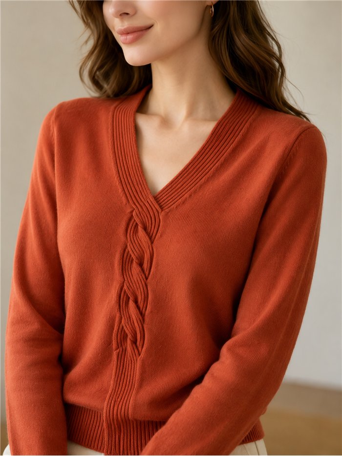 Jersey cuello pico con trenza central