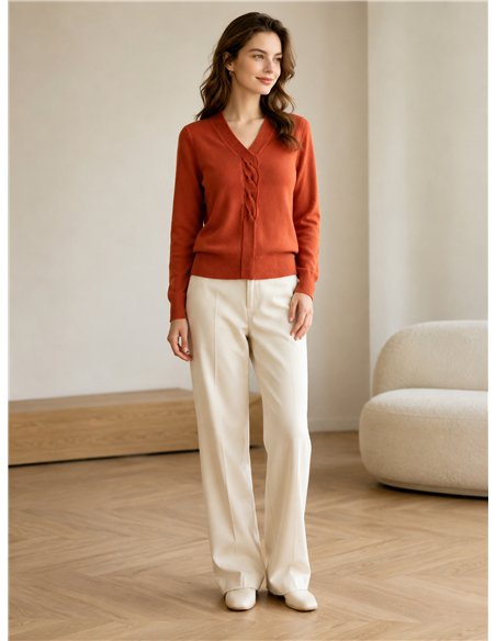 Jersey cuello pico con trenza central