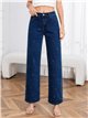 Jeans wide leg bordado lazos