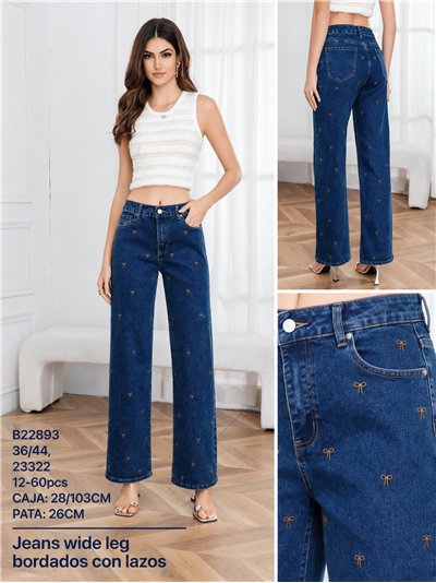 Jeans wide leg bordado lazos 2