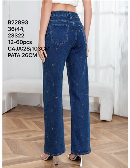 Jeans wide leg bordado lazos